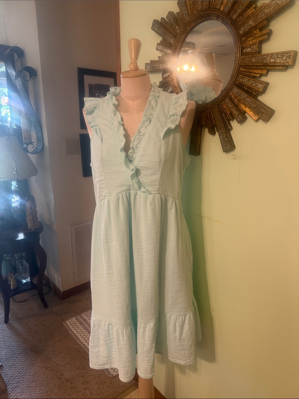 Vineyard Vines Mint Ruffle V-Neck Midi Dress